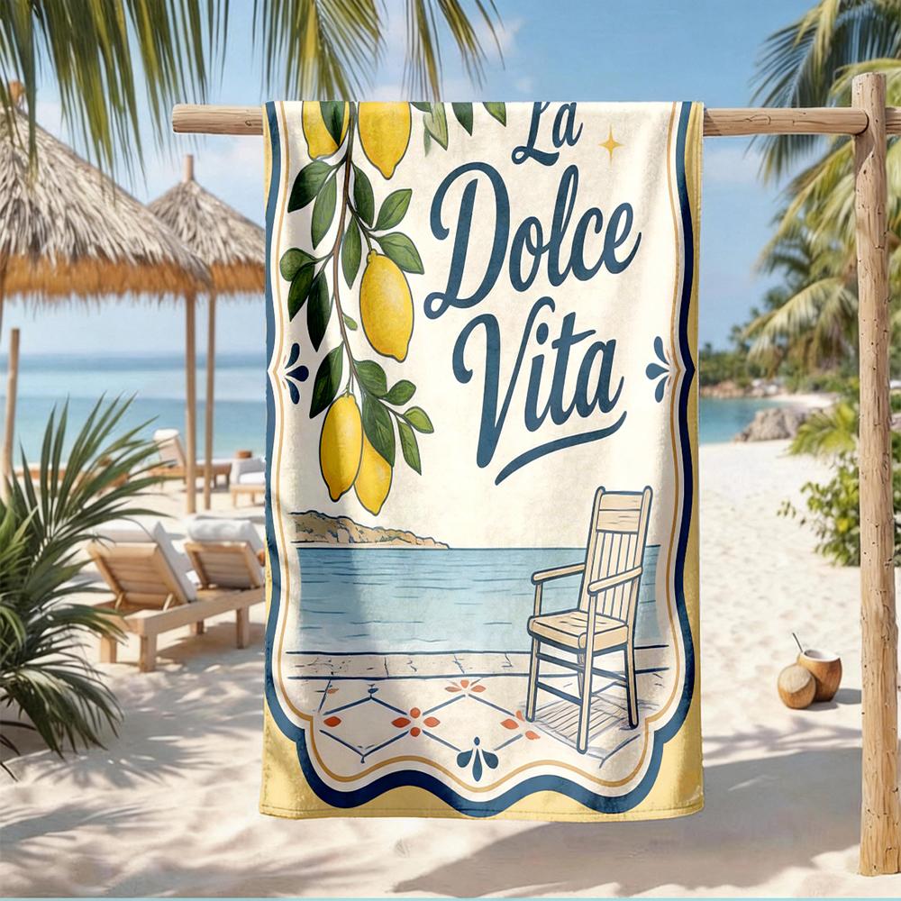 1 peça de Toalhas de Praia Costeiras Retrô Sortidas: La Dolce Vita, Frutos do Mar e Vibe de Verão Toalhas de Praia de Secagem Rápida