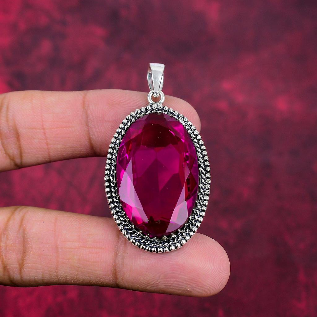 Rosa Amethyst 925 Massiv Sterling Silber Anhänger, Handgefertigter Edelstein Schmuckanhänger, Für den Gedenktag