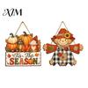 Front Door Welcome Sign Fall Wooden Hanging Sign, Autumn Scarecrow & Pumpkin Maple Leaf Festival Wood Hanger, Harvest Thanksgiving Decor, Farmhouse