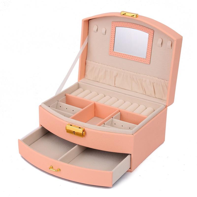 Large Double-Layer Lockable Jewelry Box With Handle PU Leather Storage Case Rings Necklaces Accessories