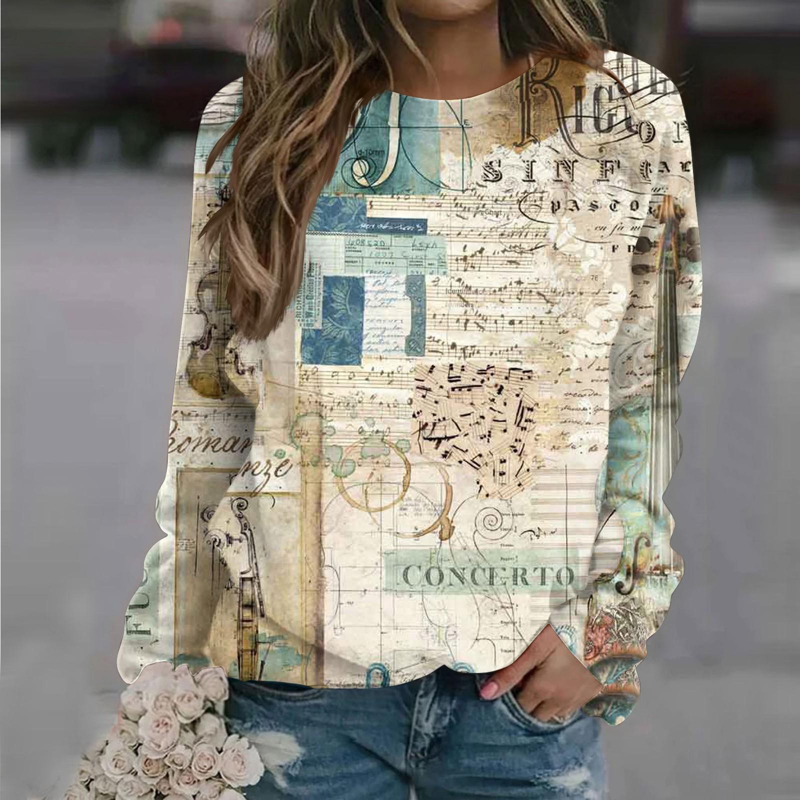 

Women s Blouse Casual Long Sleeved Printed Round Neck Raglan T-shirt Top S бежевый