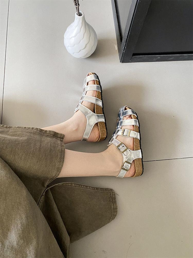 Fashion Baotou Sandals Female Buckle Strap Summer Outside Hollow Weaving Retro French Handmade Vocation Beach Roman Shoe Zapatos Mujer