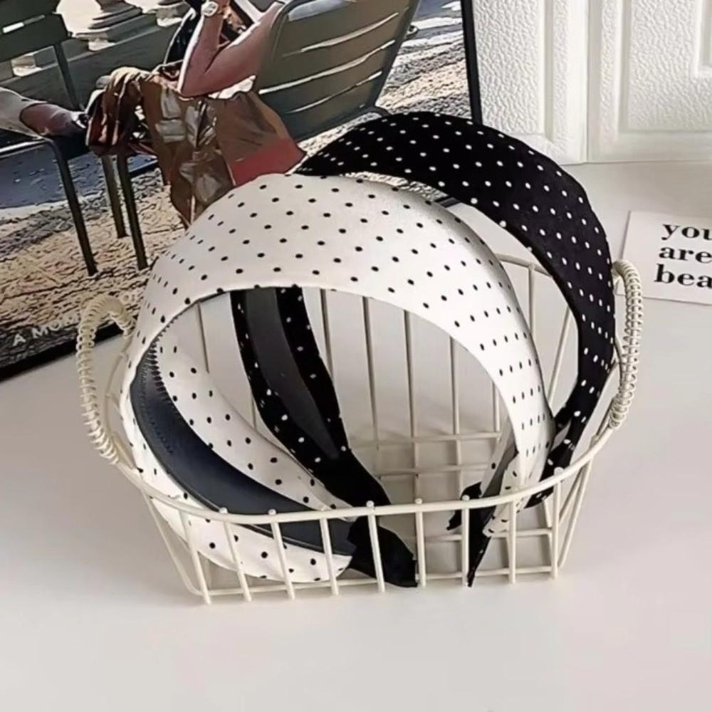 Retro Polka Dot Wide Edge Headband Black White Wide-Edge Hair Hoop Retro Style Fashion Headband Hair Accessories
