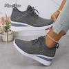 Women'S Shiny Rhinestone Wedge Sneakers Breathable Knit Non Slip Walking Shoes Lace Up 6Cm Heel  Size 36 43