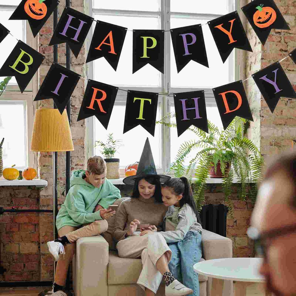 Halloween Pull Flag Happy Birthday Banners Hanging Party Supplies Bunting Plastic Theme
