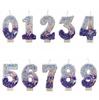 3D Sequin White and Purple Birthday Candles Extended 0-9 Numbers Cake Decoration Candle for Wedding Celebration Party