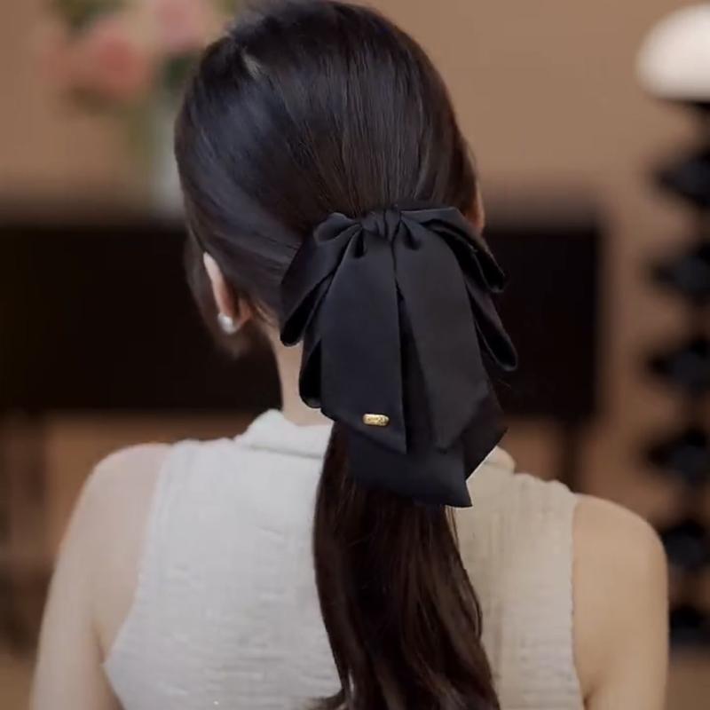 Simple Black Satin Bow Ponytail Clip For Women Girls Light Luxury Hair Clip Temperament Exquisite Hairpin Hair Accessories