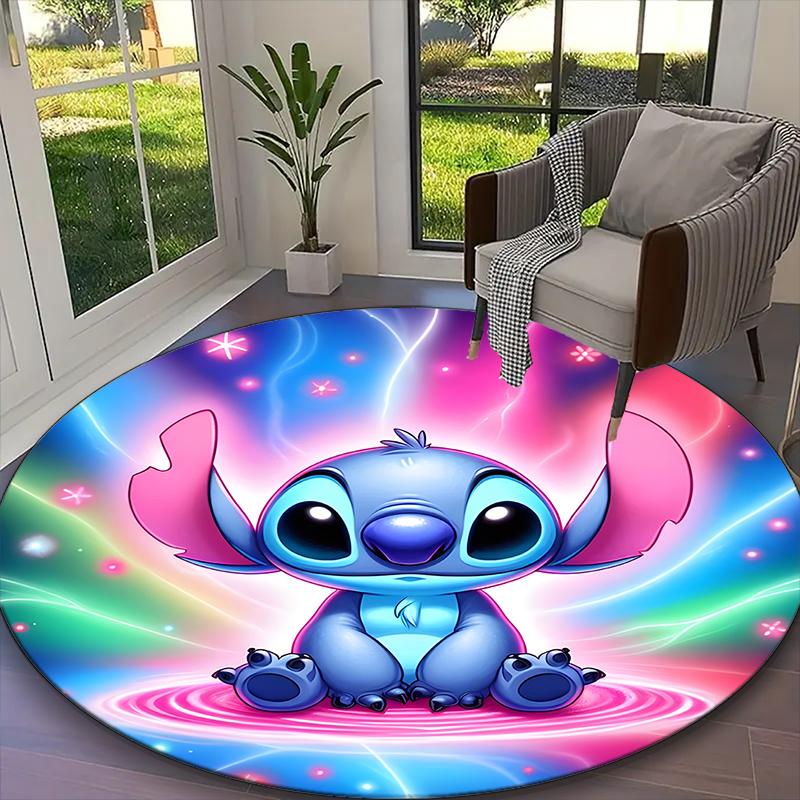 Stitch Blue Pink Drink Floral Carpet, Non-slip Office Chair Rug, Digital Print Home Round Rug, Unique Festival Decorations