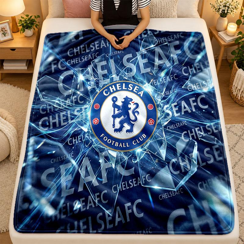 Flannel BlanketChelsea FC Warm Soft Throw Blanket for Indoor Sofa Bed Living Room Use