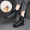 Johnature Winter Plüsch Warme Baumwollstiefel Echtes Leder Runde Zehen Dickbesohlte Kurze Damenstiefel