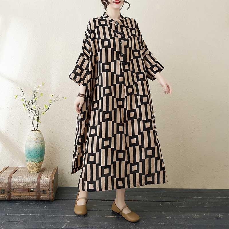 2025 Printed Stand Neck Loose Extra-Large Size Vacation Dress