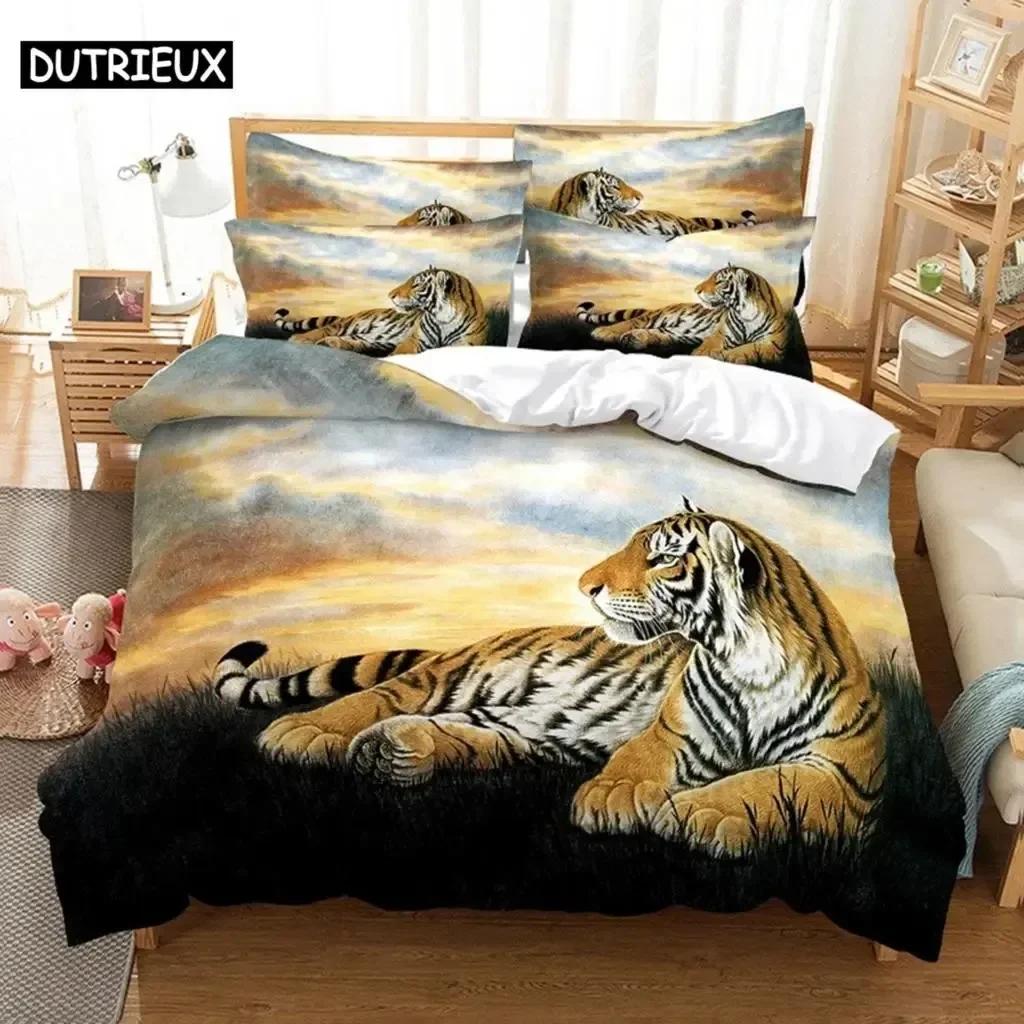 New 3D Print Runing Tiger Beding Set Bedrom Soft Modern Bedspreads Comefortable Children Kids Soft Duvet Cover Comfortable Quilt Cover And Pilowcase