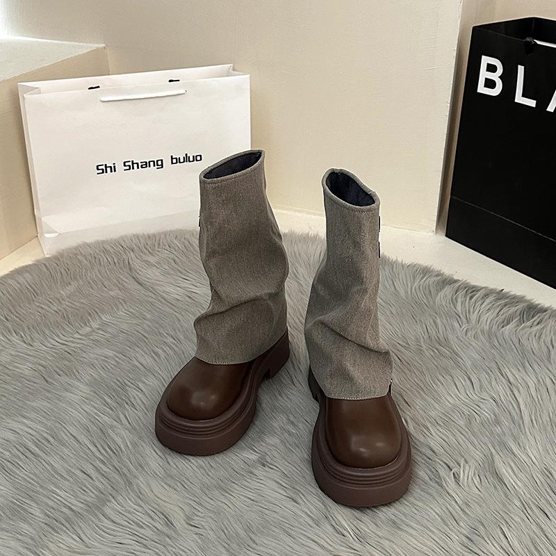 Retro British style thick-soled high-top Martin boots women's autumn and winter design sense fashion small man thin explosion short boots
