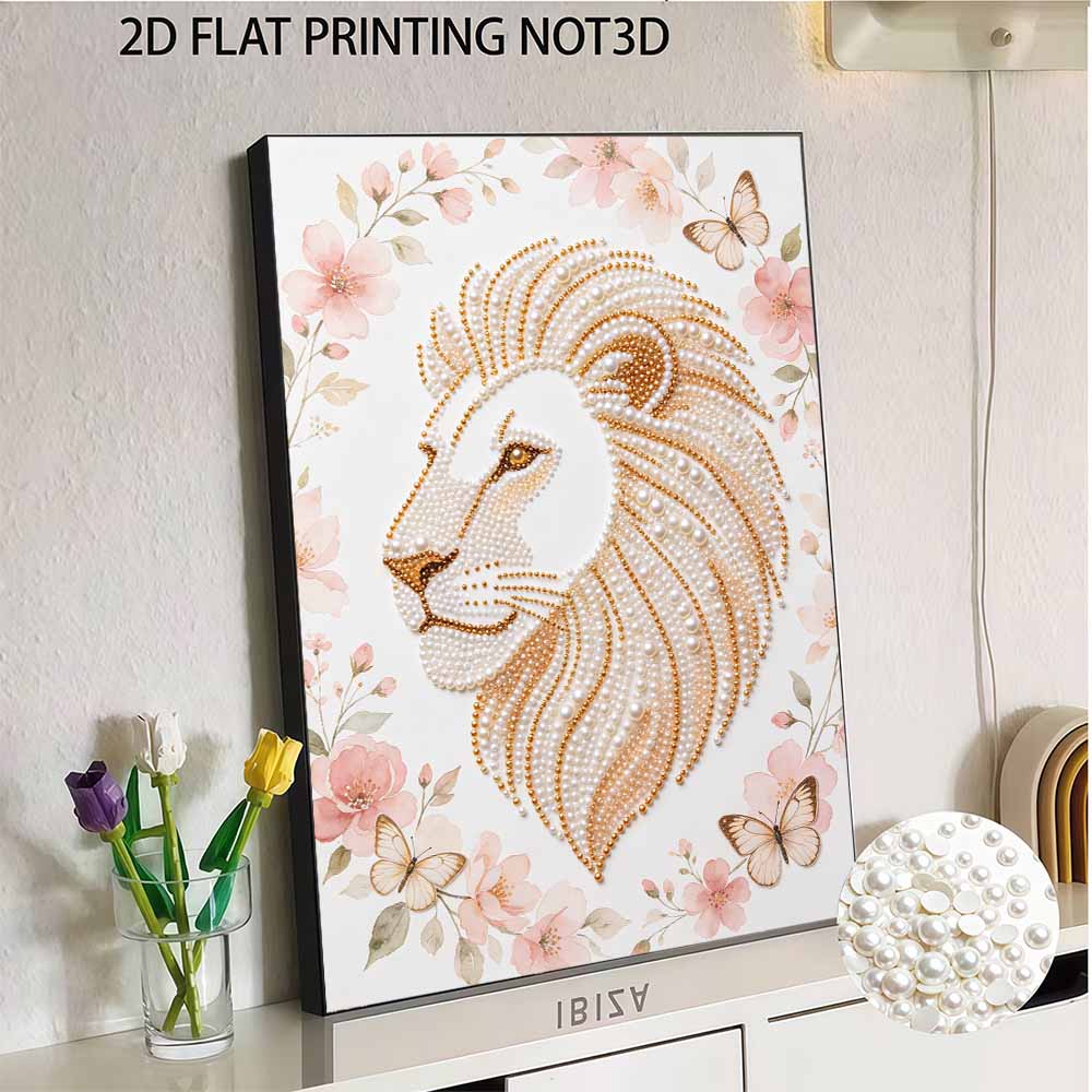 DIY Pearl Embroidery Diamond Painting Kit Majestic Lion Sparkling Beads Art Craft Handmade Decoration Gift for Home