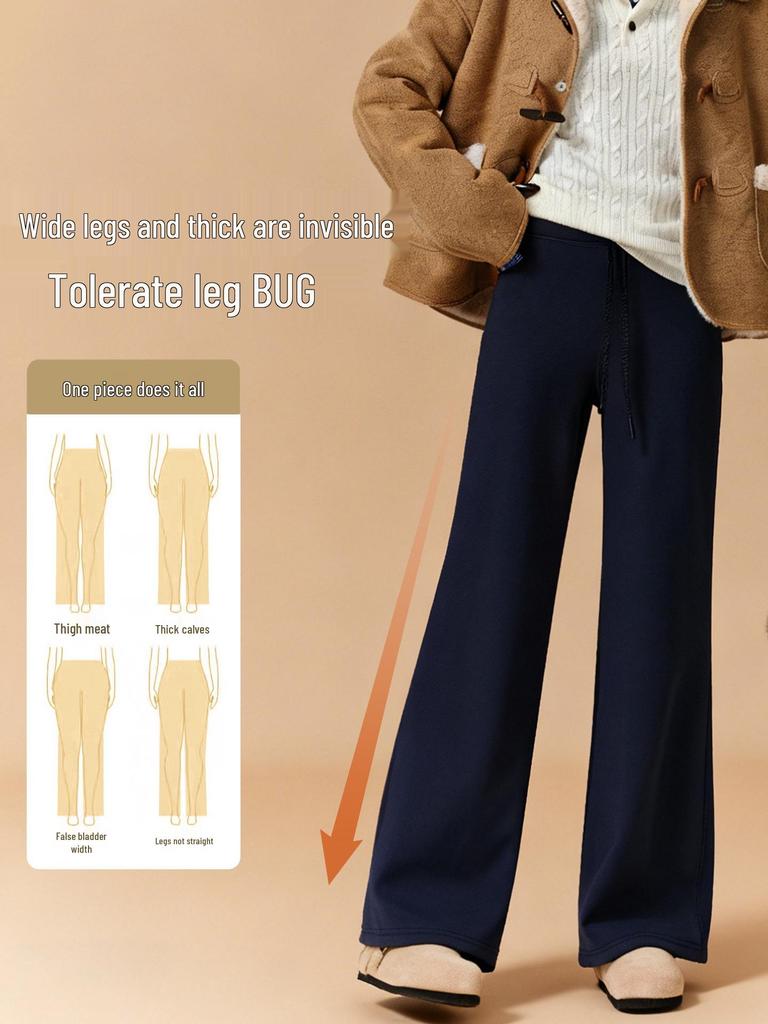 Plus Size Women's Extra Long High Waist Fleece Yoga Pants, Tall Fit, Loose Straight Leg, Casual Wide Leg, Winter Sportswear.