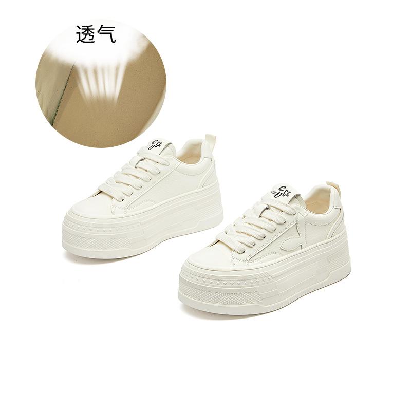 

Leather little white shoes women s 2025 spring new platform single shoes heightening shoes casual muffin shoes versatile sports board shoes 35 бежевый