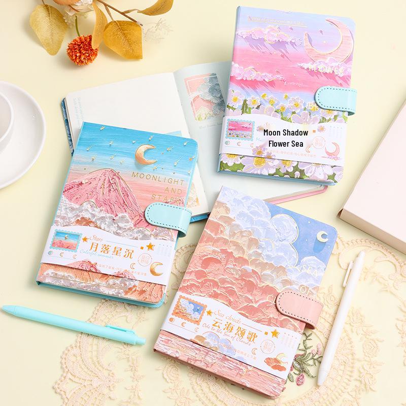 Cultural Creative Hand-painted Oil Painting Diary with Magnetic Closure and Colorful Pages - Student Notebook