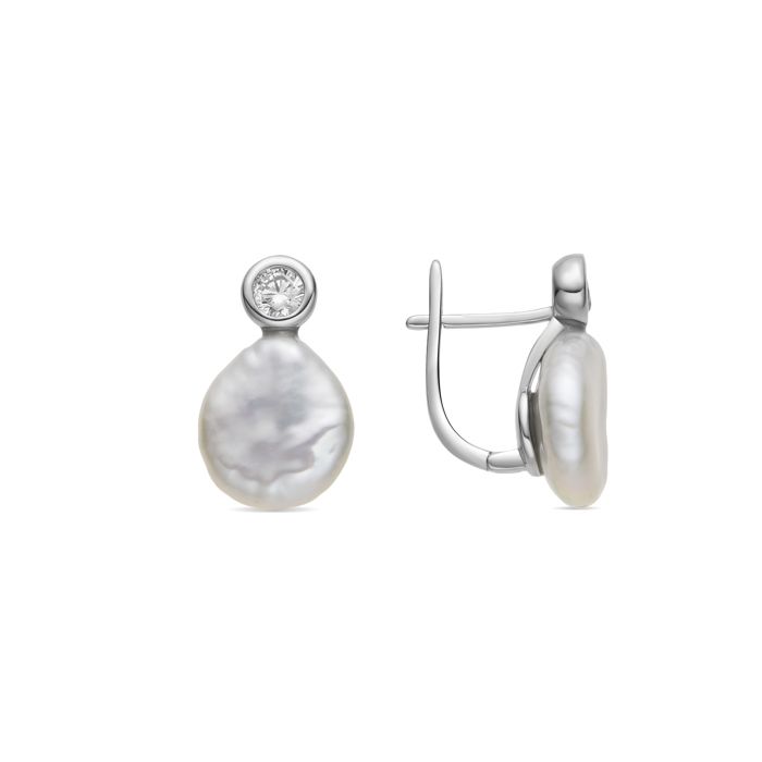Boucles d'oreilles - LUXENTER - Rasgrim - Argent 925 - Plaqué rhodium - Perle blanche