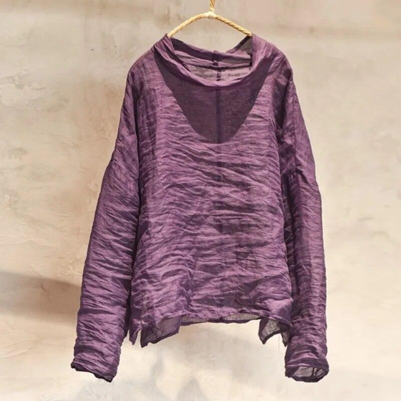 Johnature Dame Genser T-skjorter Langermet Ensfarget Vår T-skjorter Vår Dame Casual Løse T-skjorter