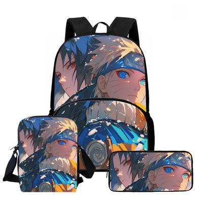 3Pcs Set Children Knapsack with Sling Carrier & Pencil Bag, Animated NARUTO Lightweight School Bag for Boys & Girls Aged 6-10