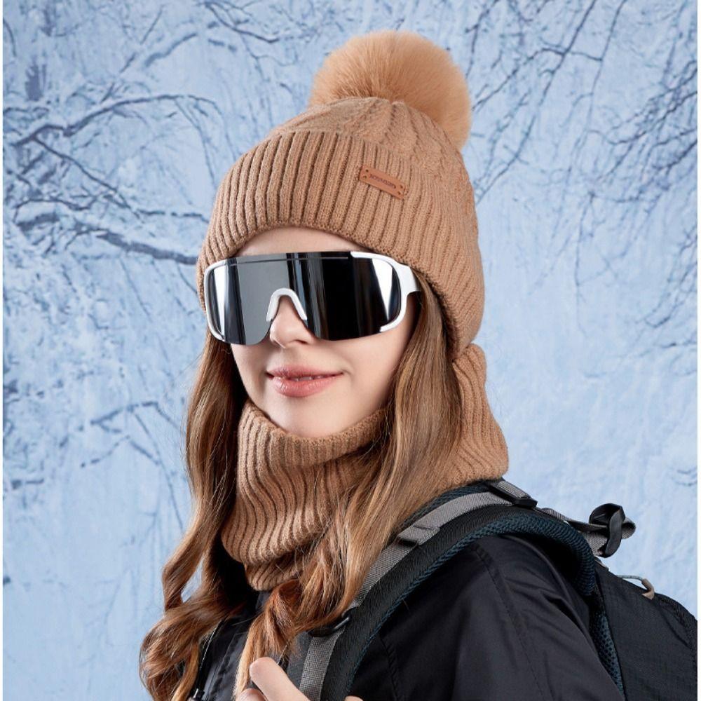3pcs Wool Thermal Knit Cap Warm Winter Beanie Hat Soft Hat Scarf Gloves Set Skiing