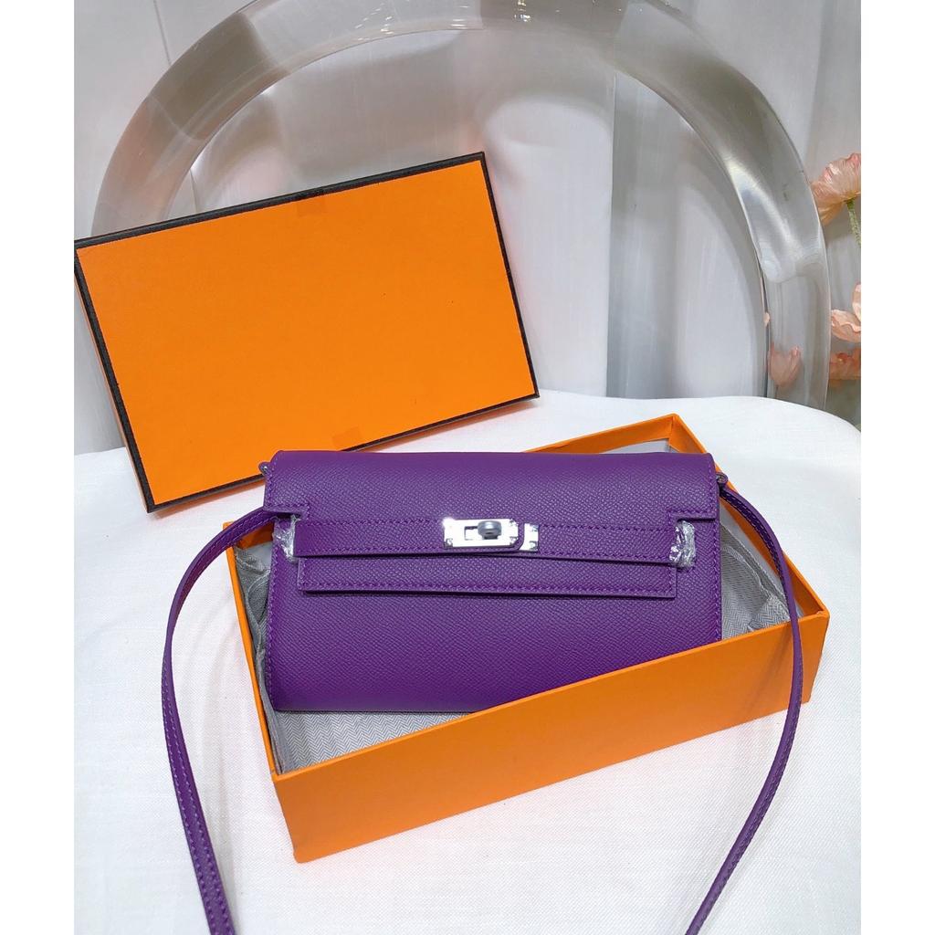 Neue Kelly-Geldbörse aus Rindsleder erster Schicht, Damenhandtasche aus echtem Leder, Handflächenmuster, lange Clutch-Tasche, Umhänge-Umhängetasche.