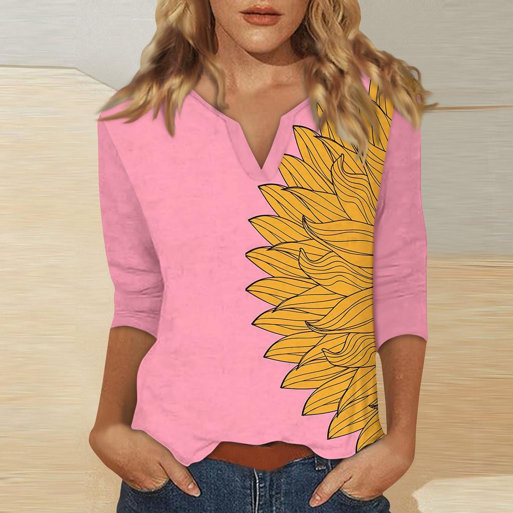 Women's Stand Collar 3/4 Sleeve Printed Top T-shirt