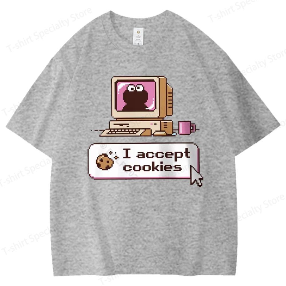 I Accept Cookies Playful Printed Unisexs TShirt 100 Cotton Oversized Retro Graphic Tees for Women Vintage Clothes S