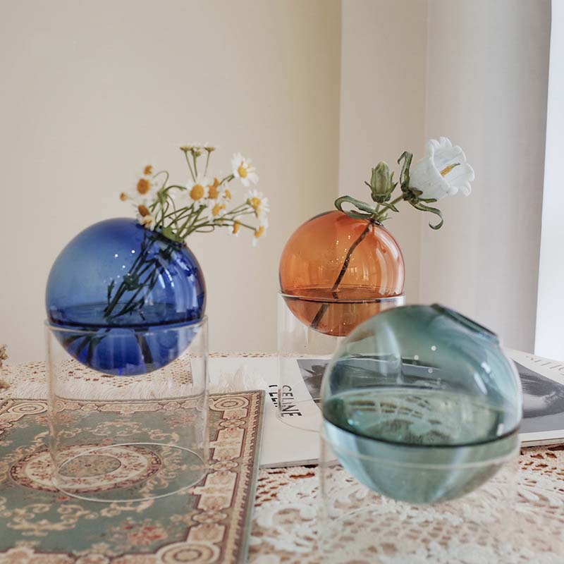 Mini Round Flower Vase Hydroponic Container Micro Landscape Glass Ecological Bottle Borosilicate Glass Bottle With Home Decorate