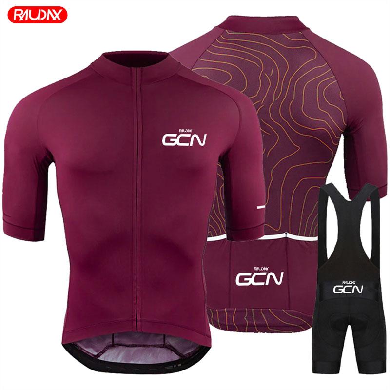 Raudax GCN Team Cycling Jersey Set Summer Short Sleeves Cycling Clothing Maillot Ropa Ciclismo Outdoor Riding Bike Uniform