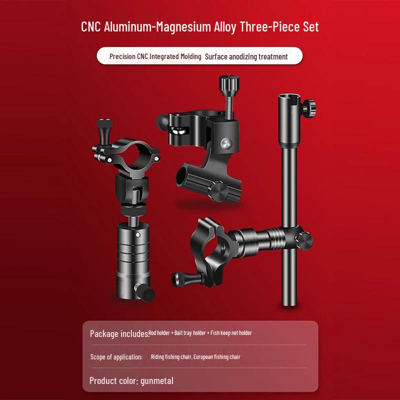 Kompletny aluminiowy zestaw pudełek na sprzęt wędkarski: Uchwyt na wędkę lewy, Pojemnik na ryby i Taca na przynęty