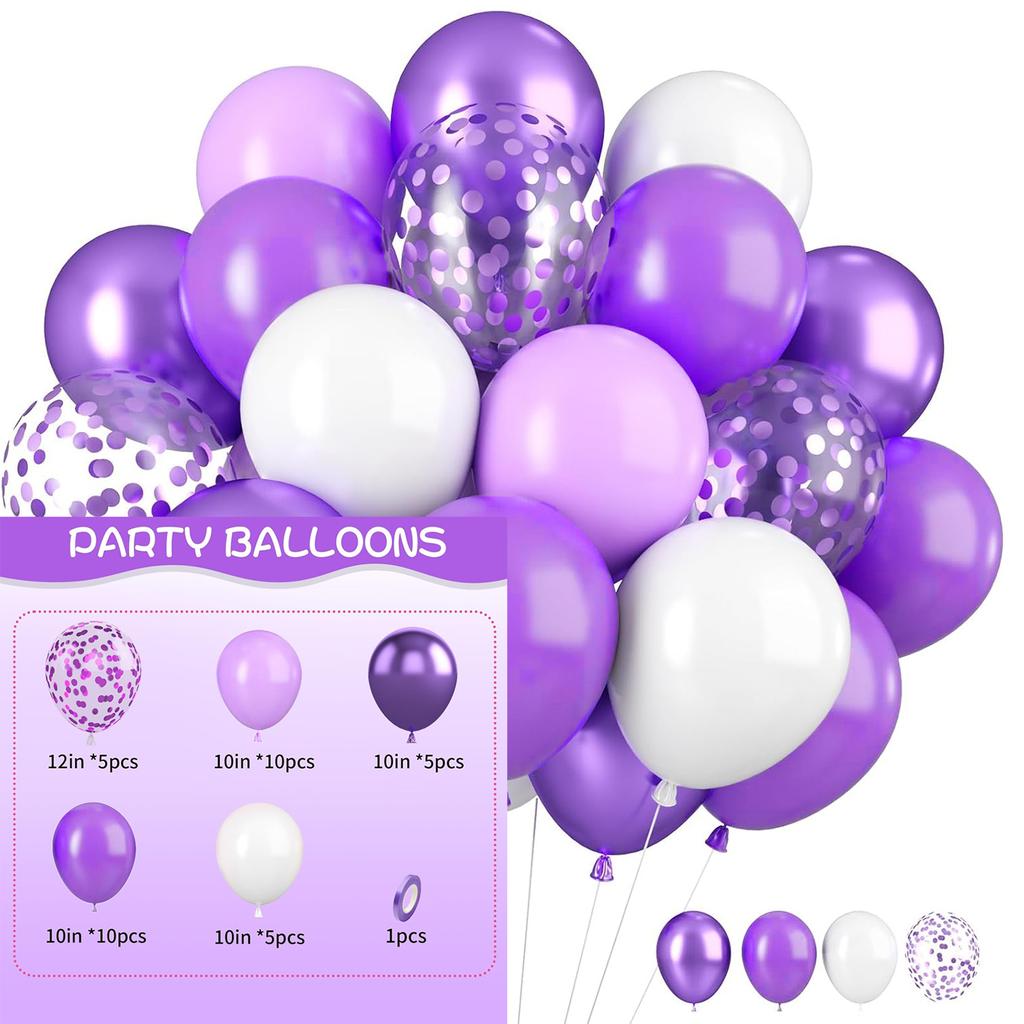 10inch-35pcs blue green purple and pink latex balloon set with confetti, suitable for weddings, birthdays, popular parties