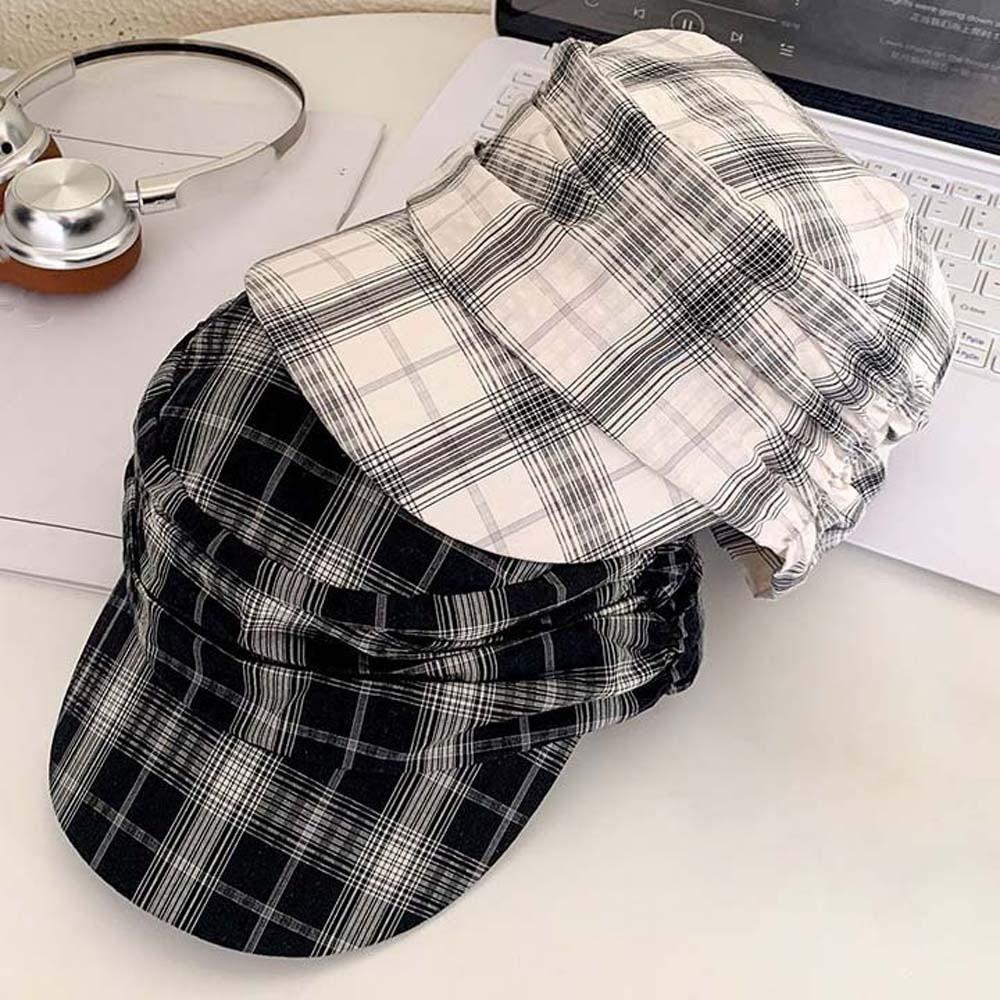 Karomuster Falten Reithut im Vintage-Look Japanischer Stil Unifarben Schirmmütze Flache Kappe Retro Britischer Stil Sonnenschutzhut