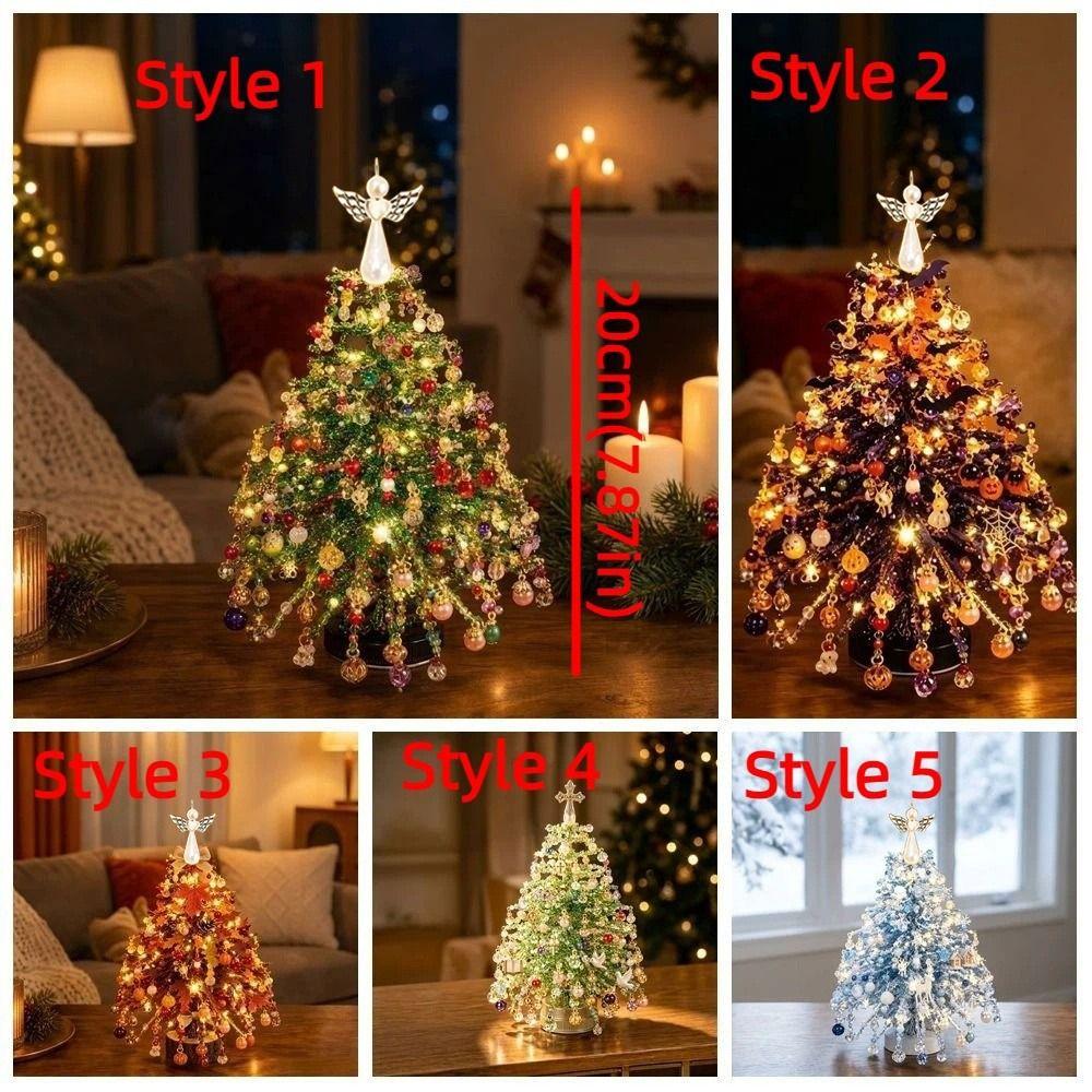 Handmade DIY Beaded Christmas Tree Kit with Light Up Colorful Halloween Tree Making Kit Sparkling Crystal Bead