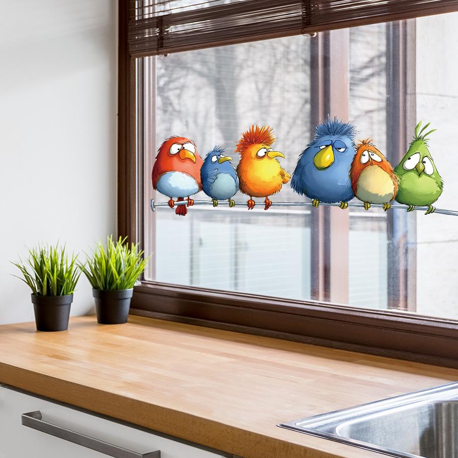 1Pc Vibrant Cartoon Birds Window Clings - Nursery Decals for Kids Room Sunlight Decor Removable Window Stickers Classroom Art