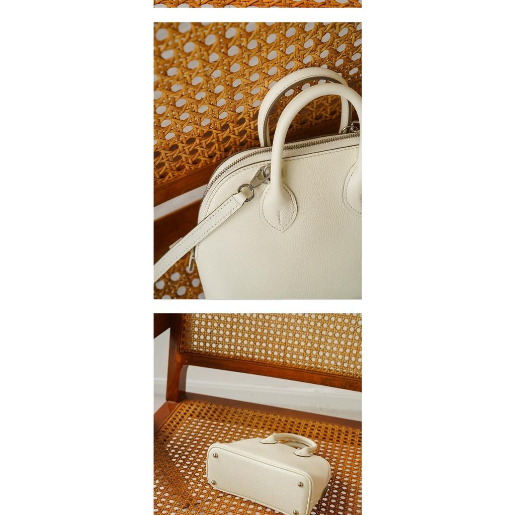 First Layer Cowhide Handheld Women's Bag, High-end Niche Design, Shell Bag, Simple and Versatile Mini Messenger Bowling Bag