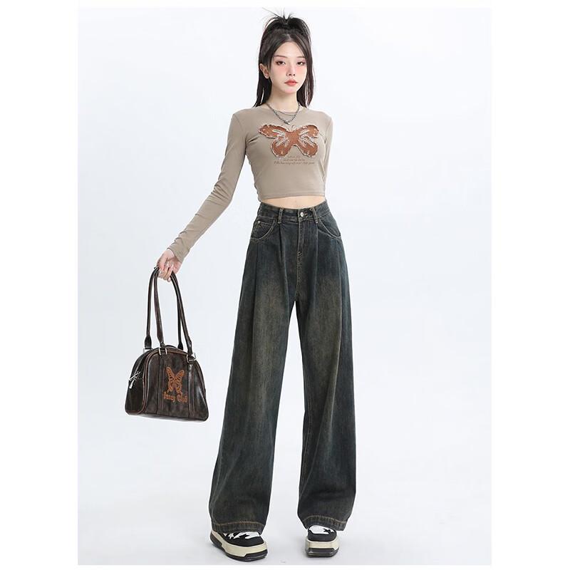 MiiOW Women's Fleece-Lined High-Waisted Straight Leg Jeans