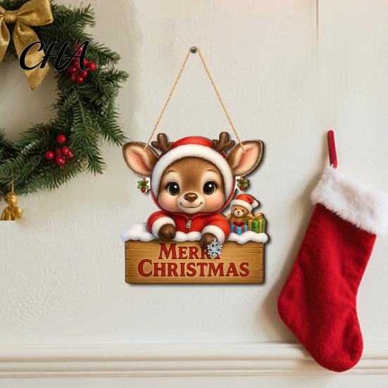 Decorative Hanging Plaque for Porch Christmas Wooden Pendant, Reindeer/Santa Claus/Gnome Pattern Sign, Welcome Sign with Natural Pine Door Hanger Hemp