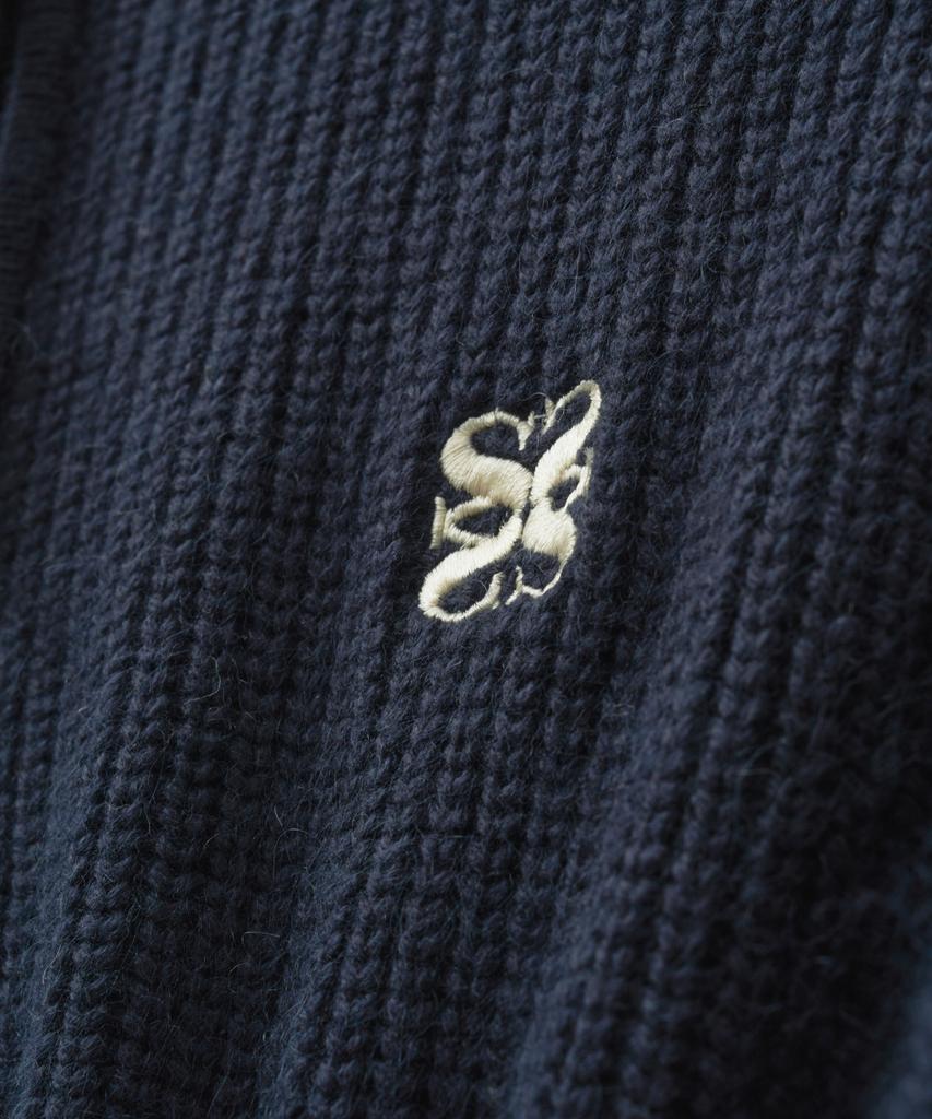 Seteo Button-Up Sailor Half Knit Zip-Up Navy