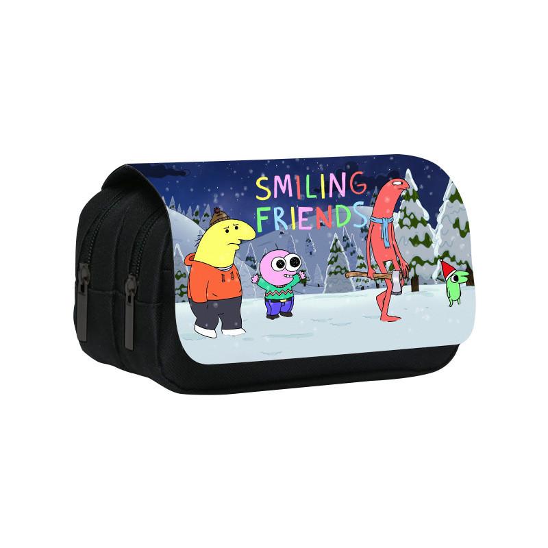 Smiling Friend Double Layer Pencil Case Cartoon Microfiber Storage For Students And Kids