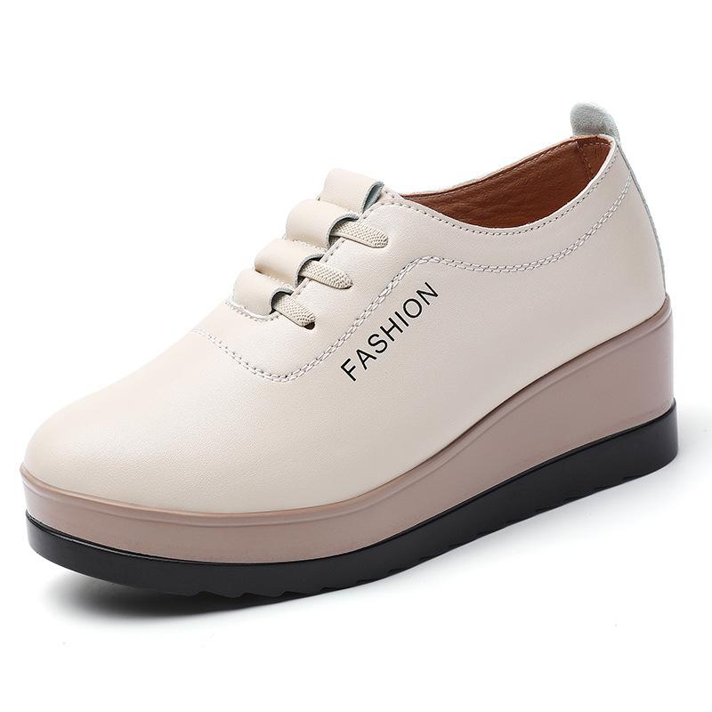 2026 Fashion Women's Genuine Leather Thick Bottom Shoes Autumn Casual Platform Wedge Shoes Women Height Increase 5CM Loafers