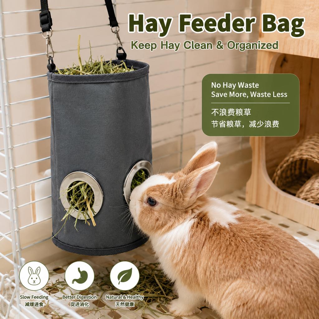 Rabbit Hay Bag Hanging Washable Adjustable Easy Install Gnawing Resistant Hamster Hedgehog Automatic Feeding Bag Pet Supplies