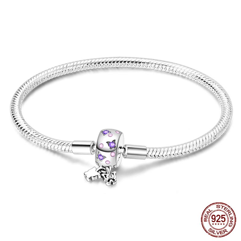 925 Silver Snake Chain Heart Butterfly Cat Claw Bracelets Fit Pan Charms Beads Fashion DIY Jewelry Gift Making