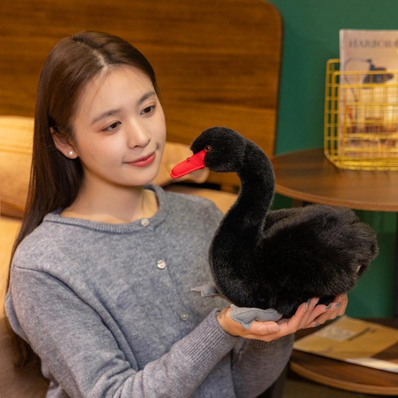 24cm Simulation Black and White Swan Plush Toys Cute Bird Stuffed Animal Doll For Lover's Gifts