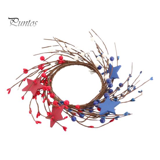 

Патриотический венок из свечей в форме кольца, красный, белый, синий, звезда, смешанный, искусственные ягоды, венок, мини-подсвечник для украшения стола на 4 июля 1pc