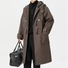 Autumn Winter Woolen Coats Men Hooded Trench Fashion Loose Casual Streetwear Long Outwear Coat Male Button Windbreaker