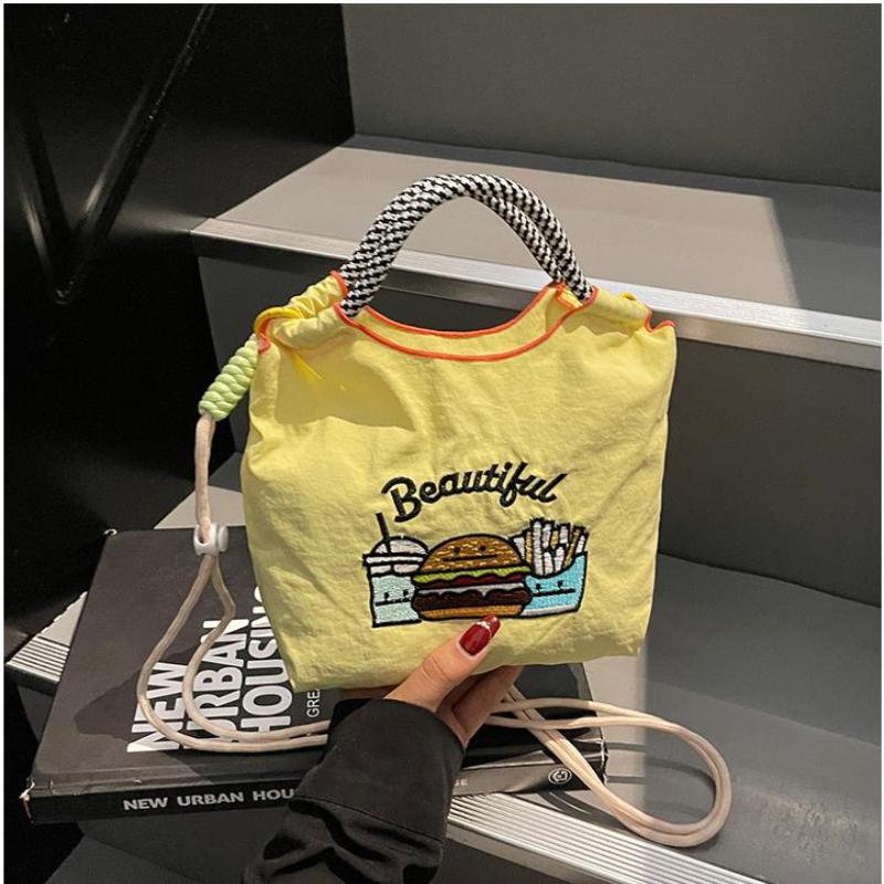 Fashion Sweet Nylon Embroidered Canvas Shoulder Bag Casual Commuter Student Small Square Bag Trend Versatile Crossbody Bag