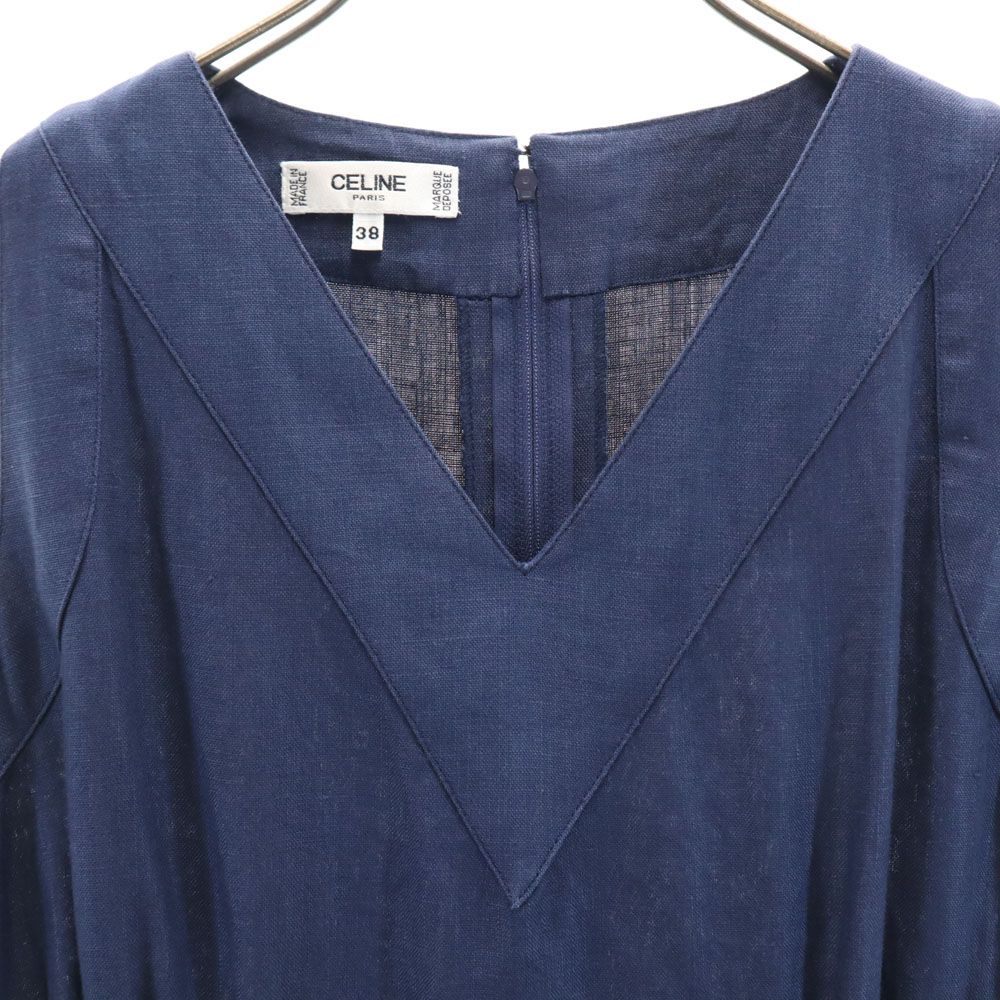 Celine Hergestellt in Frankreich Ärmelloses Leinen-Minikleid 38 Marineblau Damen Gebraucht