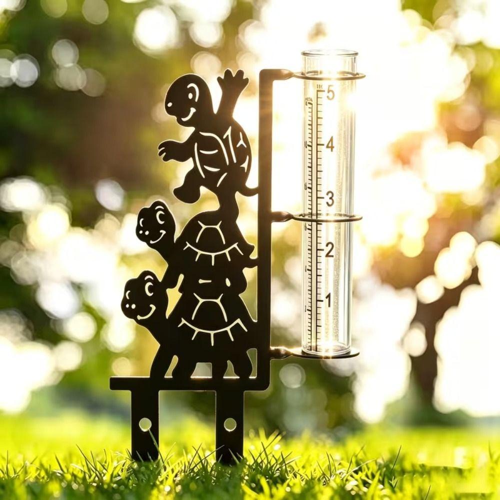 Rustproof Metal Frog Rain Gauge Stake Removable Garden Stake Rain Water Collector Bird Watching