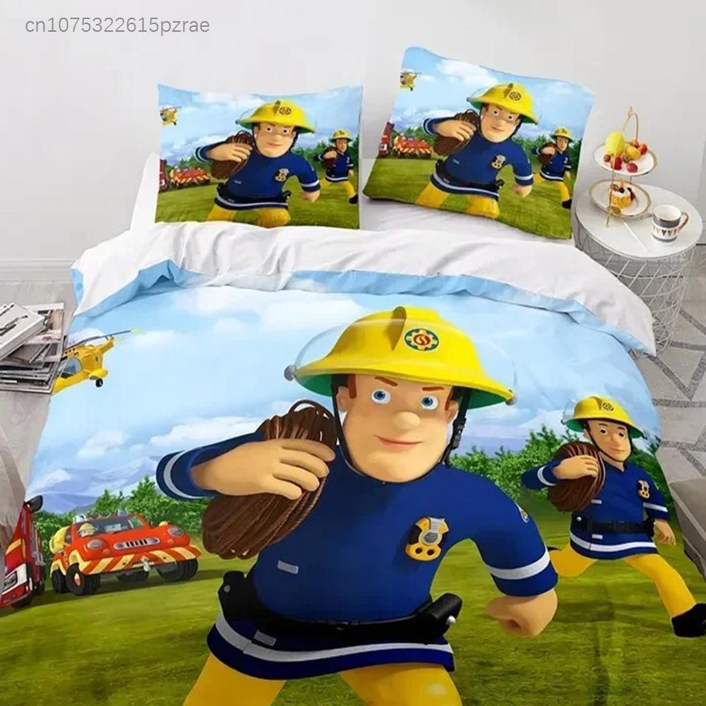 3D Print Cartoon Fireman Sam Bedding Set Duvet Cover With Pillowcase Single Double Twin Full Queen King Size